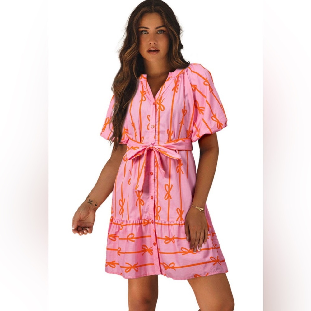 NWT! Adorable Pink and Orange Bow Print Dress! 💕 - Picture 7 of 7